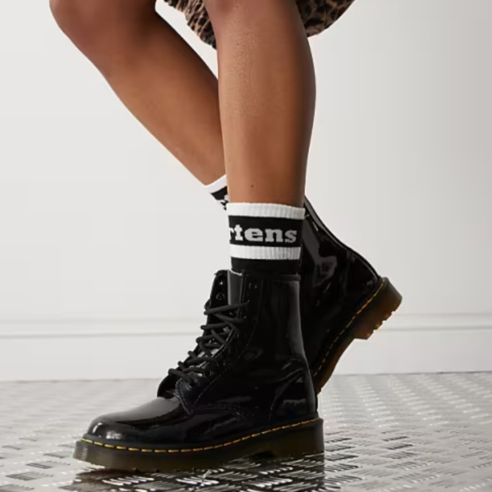 Dr Martens 1460 J Black Patent Leather Lace-Up side Zip Boots
